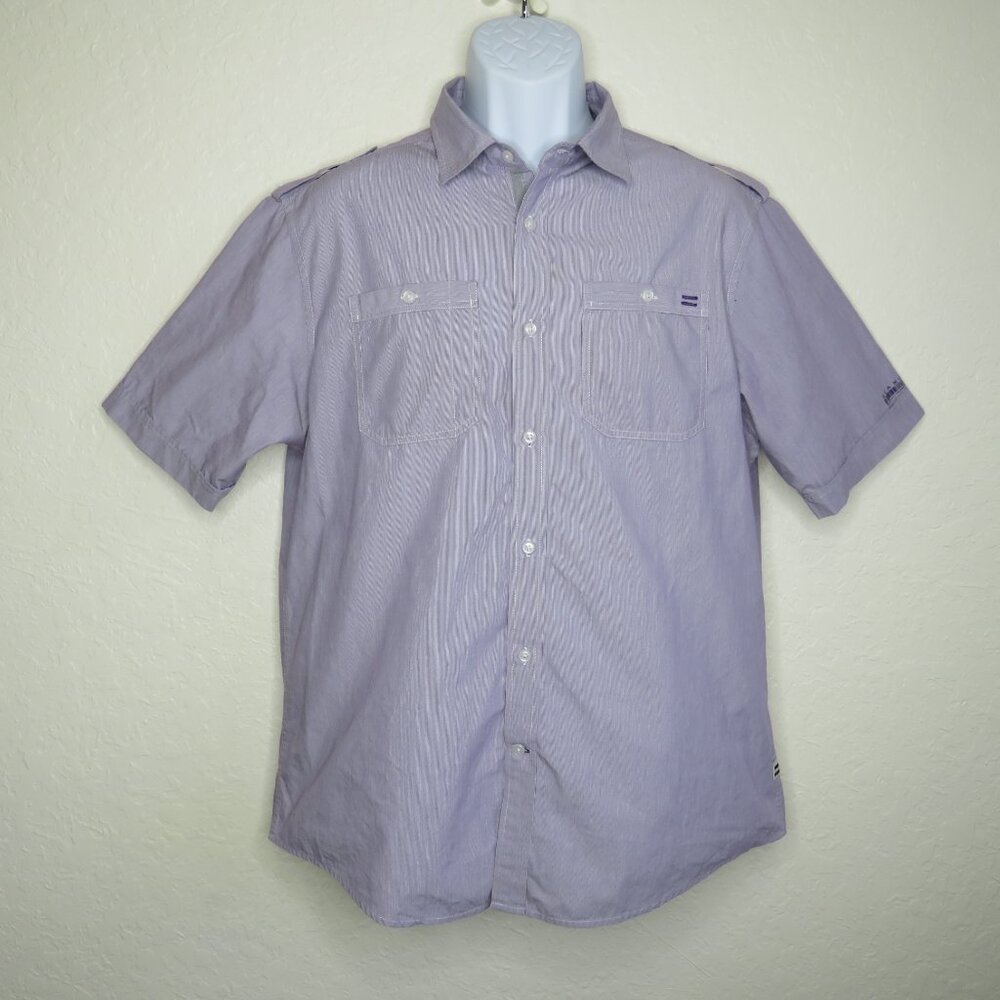 Sean John* Men's Short‎ Sleeve Button Down Curved Hem Chest Pocket Shirt~ Large